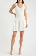 ミリー レディース トップス ワンピース セーター ノースリーブ Milly Marea Sleeveless Fit Flare Sweater Dress ECRU エクリュのサムネイル