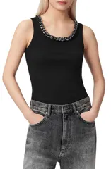 オールセインツ レディース トップス シャツ リブニット コットン ニット AllSaints Lucy Chain Embellished Rib Knit Cotton Blend Tank BLのサムネイル