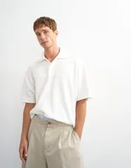 トップマン メンズ トップス ポロシャツ ジャージー Topman boxy fitextu red striped jersey polo in ecru エクリュのサムネイル