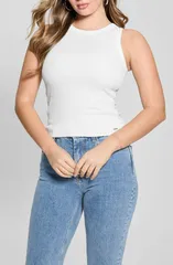 ゲス レディース トップス シャツ スパンコール コットン GUESS Alexia Sequin Rib Cotton Tank PURE WHITE ホワイトのサムネイル