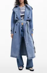 デジグアル レディース アウター コート デニム Desigual Denim Trench Coat BLUE ブルーのサムネイル