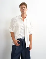 トップマン メンズ トップス シャツ リラックスフィット Topman relaxed fit poplin utility shirt in ecru エクリュのサムネイル