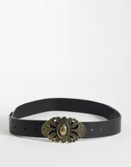 エイソス レディース アクセサリー ベルト ヴィンテージ ASOS DESIGN waist and hip vintage buckle belt Black ブラックのサムネイル