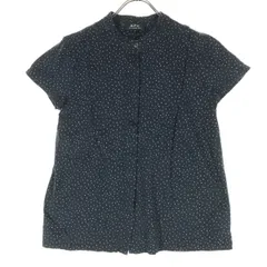 A.P.C. アーペーセー 日本製 ドット柄 半袖 ノーカラーシャツ S ネイビー系 レディース 古着のサムネイル