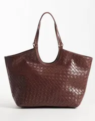 エイソス レディース バッグ ASOS DESIGN scoop woven tote bag in chocolate チョコレートのサムネイル