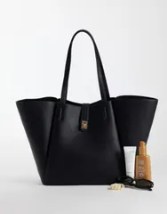 エイソス レディース バッグ ASOS DESIGN winged tote bag with lock detail Black ブラックのサムネイル