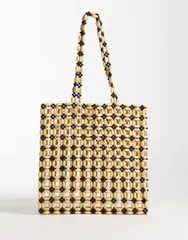 エイソス レディース バッグ ASOS DESIGN wood look beaded tote NEUTRALのサムネイル