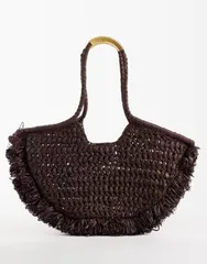 マンゴ レディース バッグ Mango raffia shoulder bag BROWN ブラウンのサムネイル