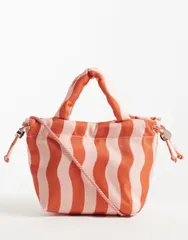 エイソス レディース バッグ プリント ナイロン ミニ ASOS DESIGNylon mini grab cross body tote in multi striped print Multi マのサムネイル