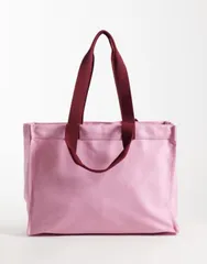 エイソス レディース バッグ ASOS DESIGN canvas boxy tote bag with internalaptop compartment PINK ピンクのサムネイル