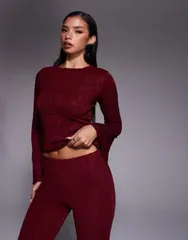 エイソス レディース トップス Tシャツ ASOS DESIGN textu red fla red long sleeve top part of a set Burgundy バーガンディのサムネイル