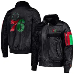 スターター メンズ アウター ジャケット・ブルゾン サテン Menstarter x Ty Mopkins Black Philadelphia 76ers Black History Month Sのサムネイル