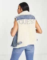 ゲス レディース トップス タンクトップ ベスト デニム ロゴ Guess denim teddy logo vest wash Offwhite オフホワイトのサムネイル