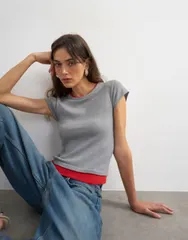 トップショップ レディース トップス シャツ ニット Topshop knit double layer Tshirt and Multi マルチカラーのサムネイル