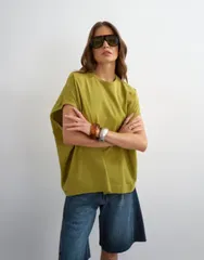 トップショップ レディース トップス Tシャツ Topshop oversized tank circle tee in olive オリーブのサムネイル