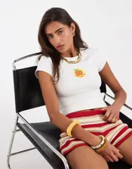 エイソス レディース トップス Tシャツ ASOS DESIGN baby tee with apple sticker embroidery WHITE ホワイトのサムネイル