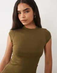 エイソス レディース トップス Tシャツ ASOS DESIGN fitted short sleeve baby tee Khaki カーキのサムネイル