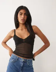 エイソス レディース トップス シャツ メッシュ シアー ASOS DESIGN sheer mesh cami top Black ブラックのサムネイル