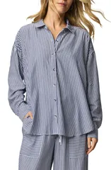 スプレンディット レディース トップス シャツ Splendid Ella Stripe ButtonUp Shirt NAVY BLUE WHITE ホワイトのサムネイル