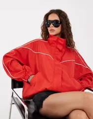 エイソス レディース アウター ジャケット・ブルゾン スタンドネック ASOS DESIGN techy funnel neck windbreaker jacket Red レッドのサムネイル