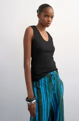 トップショップ レディース トップス シャツ Vネック コットン Topshop VNeck Stretch Cotton Rib Tank BLACK ブラックのサムネイル