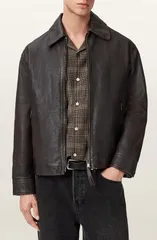 オールセインツ メンズ アウター コート レザー ジャケット AllSaints Garrison Leather Jacket BLACK ブラックのサムネイル