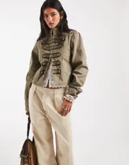 エイソス レディース アウター コート ジャケット ASOS DESIGN button front washed utility jacket Khaki カーキのサムネイル