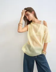 トップショップ レディース トップス タンクトップ Topshop one shoulder organza top in lemonのサムネイル