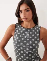 エイソス レディース トップス タンクトップリント スパンコール ASOS DESIGN sequin tank top and white spot print part of a set Blacのサムネイル