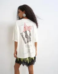 トップショップ レディース トップス Tシャツ グラフィック Topshop Bowie graphic oversized Tshirt WHITE ホワイトのサムネイル