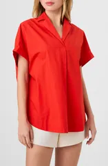フレンチコネクション レディース トップス シャツ コットン French Connection Cotton Poplin Popover Top CANDIED APPLE RED レッドのサムネイル