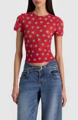 アリス アンド オリビア レディース トップス シャツ Alice Olivia Tess Crop TShirt GO FOR GOLD HIBISCUS ゴールドのサムネイル