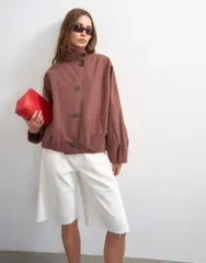 トップショップ レディース アウター ジャケット・ブルゾン スタンドネック Topshop funnel neck bomber jacket in aubergine オーバージーンのサムネイル