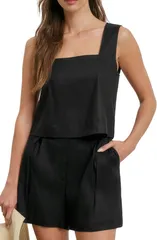 フェイバリット ドーター レディース トップス シャツ リネン Favorite Daughter The Abby Linen Blend Square Neck Crop Shell BLACKのサムネイル