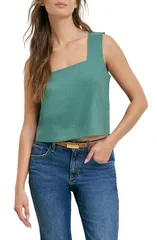 フェイバリット ドーター レディース トップス シャツ リネン Favorite Daughter The Abby Linen Blend Square Neck Crop Shell EMERALのサムネイル