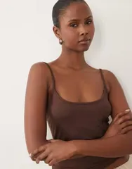 エイソス レディース トップス シャツ ASOS DESIGN breatheMAX polyamide scoop neck cami with elastic straps in chocolatのサムネイル