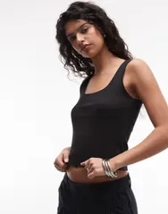 モンキ レディース トップス Tシャツ リブ Monki 90s ribbed tank top Black ブラックのサムネイル