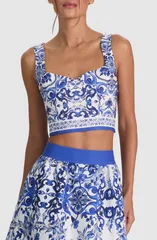 アリス アンド オリビア レディース トップス シャツ リネン Alice Olivia Miriam Tie Back Linen Blend Crop Top SOLSTICEのサムネイル
