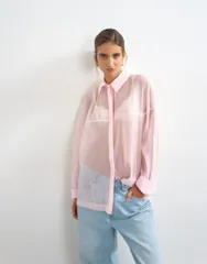 トップショップ レディース トップス シャツ Topshop organza shirt in light PINK ピンクのサムネイル