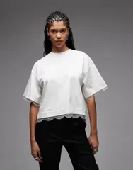 オールセインツ レディース トップス Tシャツ レーストリム クロップド レース AllSaints nia lace trim cropped tshirt inwhite Arctic whiteのサムネイル