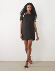 シスタージュン レディース トップス ワンピース ミニ Sister Jane Camille jacquard short sleeve mini dress with ribbon trim Blのサムネイル