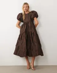 シスタージュン レディース トップス ワンピース ミディ Sister Jane Harmonia exclusive jacquard puff sleeve midi dress in chocoのサムネイル