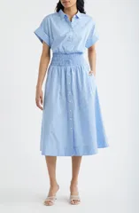 スパンク レディース トップス ワンピース ミディ シャーリング コットン SPANX Stripe Smocked Waist Cotton Midi Dress ASTER ストライプのサムネイル