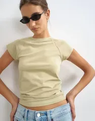 トップショップ レディース トップス Tシャツ キャップ Topshop cap sleeve Tshirt Khaki カーキのサムネイル