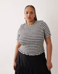 エイソス レディース トップス タンクトップ ギンガムチェック ギンガム ASOS Curve ASOS DESIGN Curve shir red bow detail short sleeve tのサムネイル