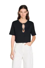 サンドロ レディース トップス シャツ クロップド SANDRO Rhinestone cropped Tshirt Black ブラックのサムネイル