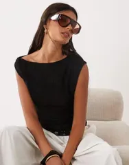 マンゴ レディース トップス シャツ アシンメトリー レーストリム レース ニット Mango knit asymmetric top with lace trim Black ブラックのサムネイル