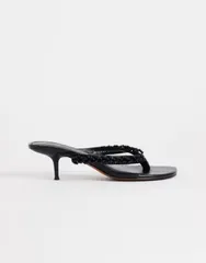 トップショップ レディース シューズ サンダル ヒール Topshop Nolan beaded toe thong mid heel sandals Black ブラックのサムネイル