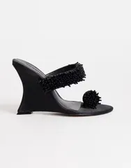 トップショップ レディース シューズ サンダル ヒール Topshop Nico wedge heel mule sandals with embellishments Black ブラックのサムネイル
