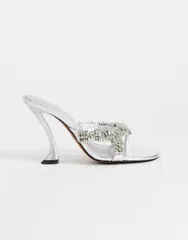 トップショップ レディース シューズ サンダル ヒール Topshop Natasha embellished mule higheel sandal sILVER シルバーのサムネイル